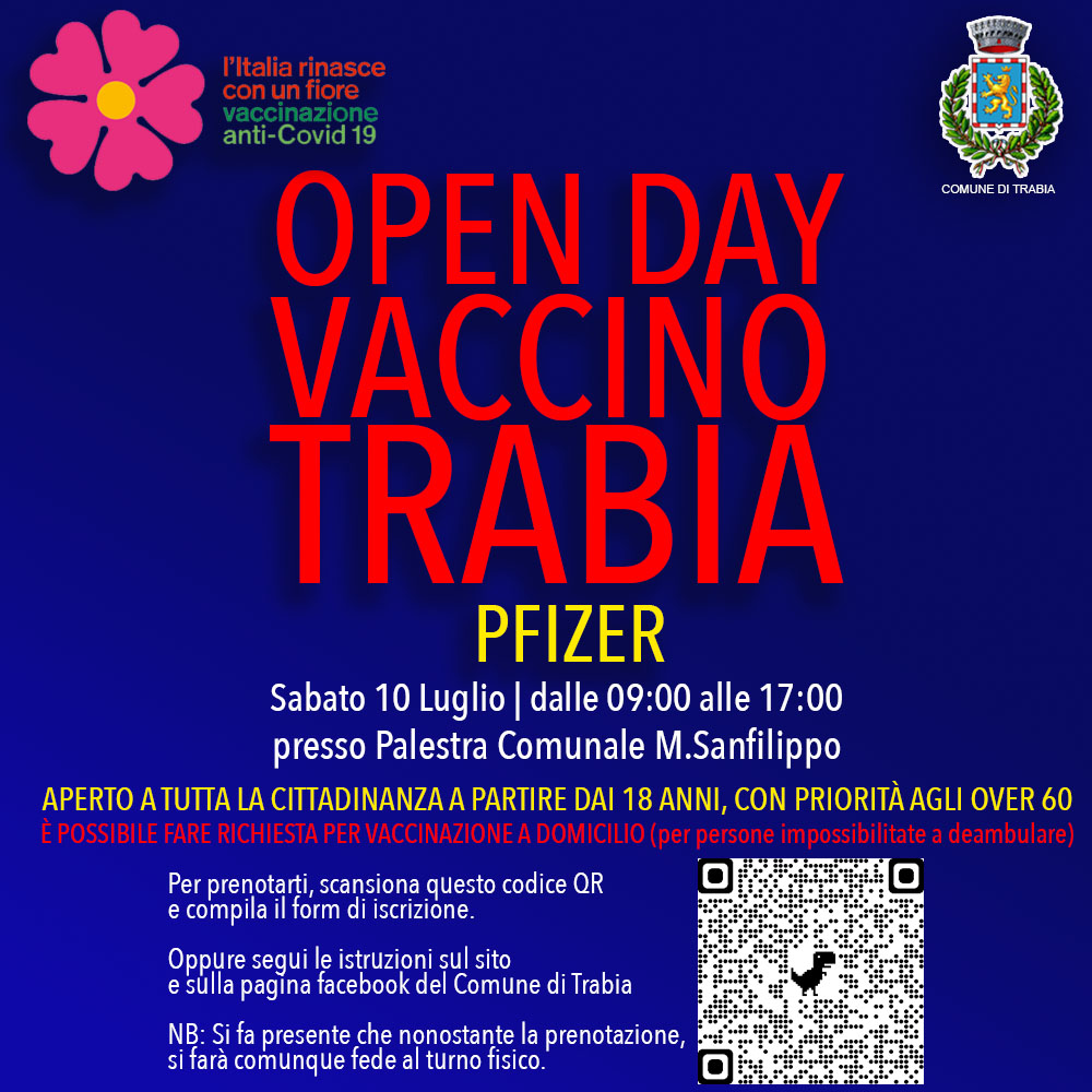 Open Day Vaccinazioni Trabia 10 Luglio 2021